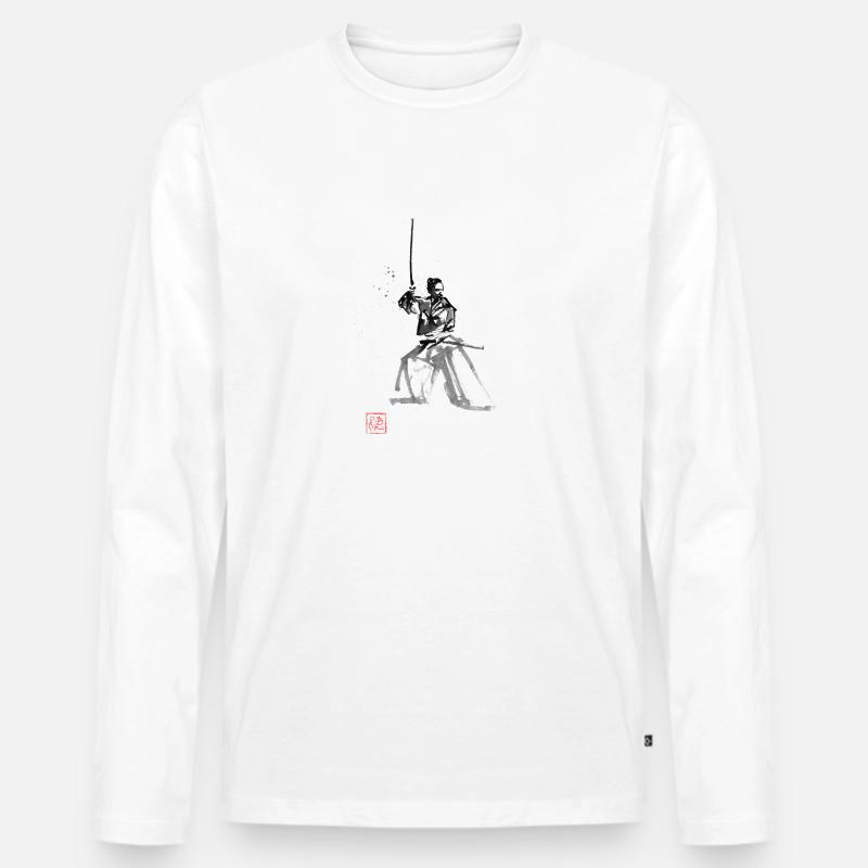 Samurai auf der Hut - Männer Premium Bio Langarmshirt - Weiß