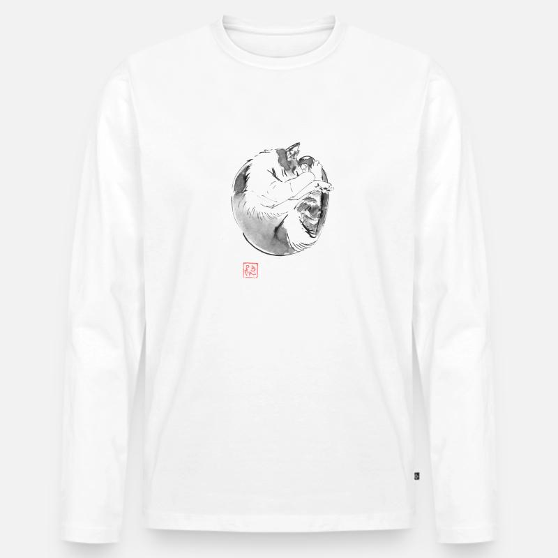 Runde Katze - Männer Premium Bio Langarmshirt - Weiß