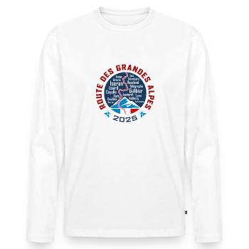 Route des Grandes Alpes V4 | white | 2025 - Men's Premium Organic Long Sleeve Shirt - white - Front - Nico (187cm)