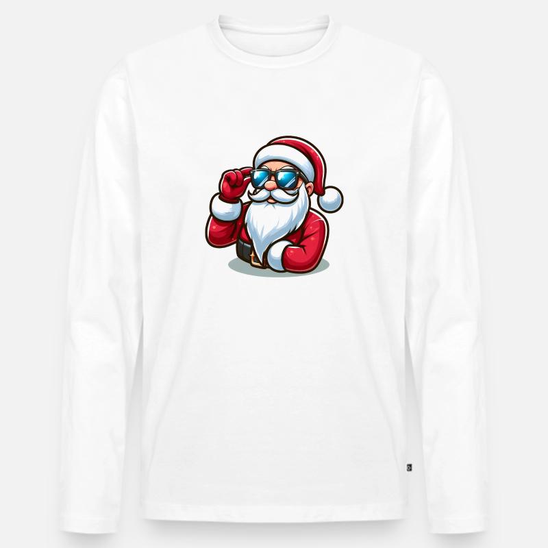 Cooler Weihnachtsmann mit Sonnenbrille - Männer Premium Bio Langarmshirt - Weiß