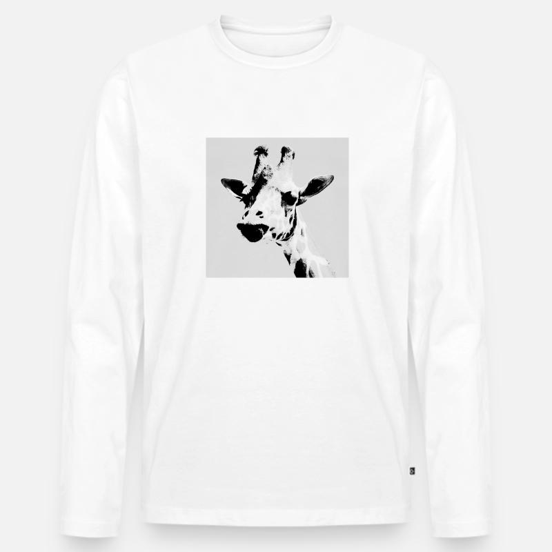 Giraffe, grau, schwarz-weiss - Männer Premium Bio Langarmshirt - Weiß