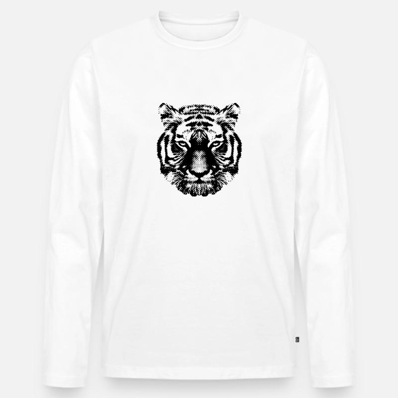 Tiger | Dot Art | black - Männer Premium Bio Langarmshirt - Weiß