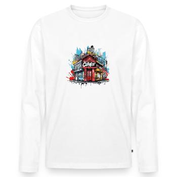 Urban Vibes Capot abstrait Graffiti Design - T-shirt manches longues Premium bio Homme - blanc - Devant - Nico (187cm)