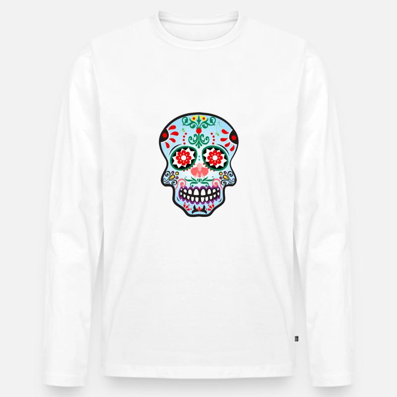 Catrina Schädel Blau - Männer Premium Bio Langarmshirt - Weiß