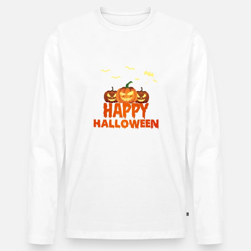 Fröhliches Halloween - Männer Premium Bio Langarmshirt - Weiß