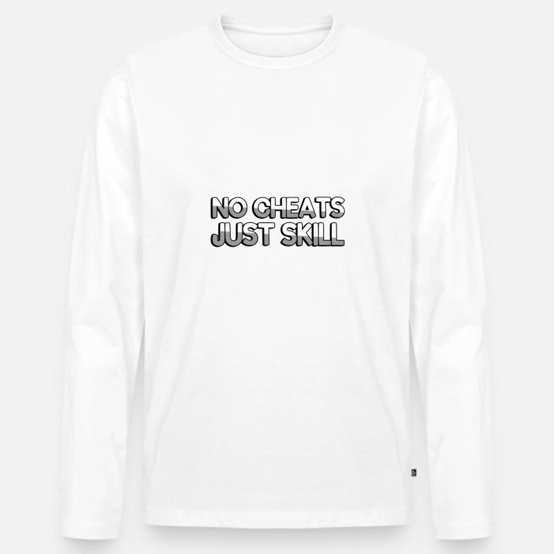 NO CHEATS JUST SKILL - Gaming - Männer Premium Bio Langarmshirt - Weiß