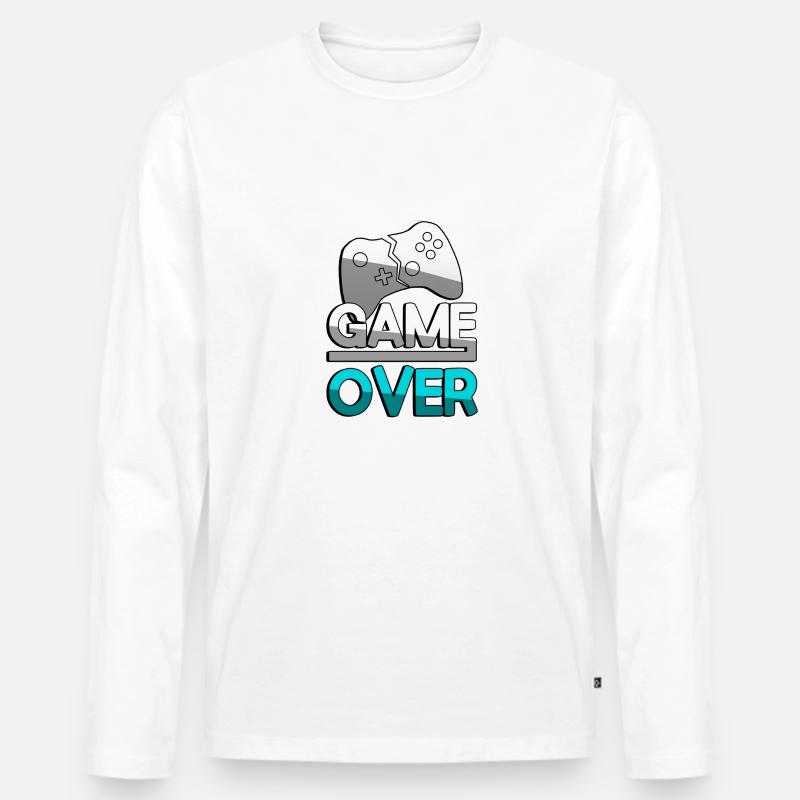 GAME OVER (Türkis) + Controller - Gaming - Männer Premium Bio Langarmshirt - Weiß