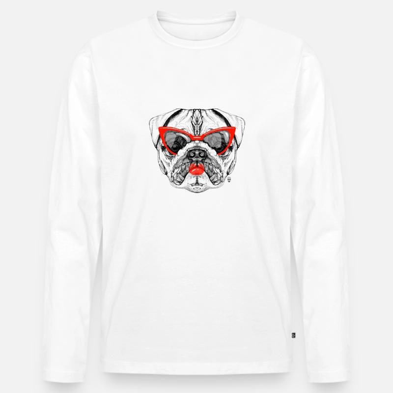 Mops-Dame - Männer Premium Bio Langarmshirt - Weiß