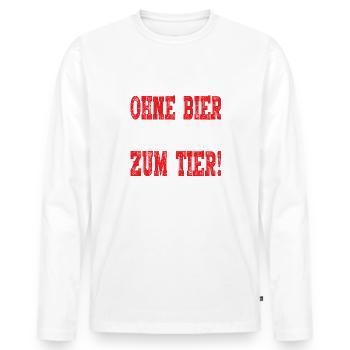 Ohne Bier werd ich zum Tier - Männer Premium Bio Langarmshirt - Weiß - Vorne - Nico (187cm)