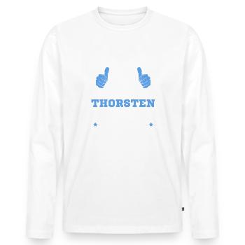 Thorsten macht das schon - Männer Premium Bio Langarmshirt - Weiß - Vorne - Nico (187cm)