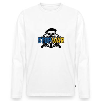 Stop War - T-shirt manches longues Premium bio Homme - blanc - Devant - Nico (187cm)