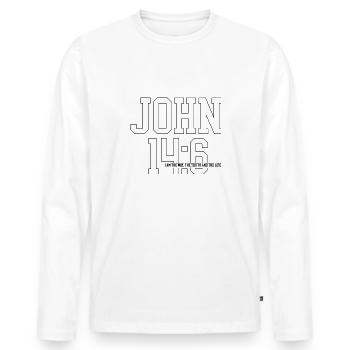 Jésus Christ : foi, étude de la Bible, verset - T-shirt manches longues Premium bio Homme - blanc - Devant - Nico (187cm)