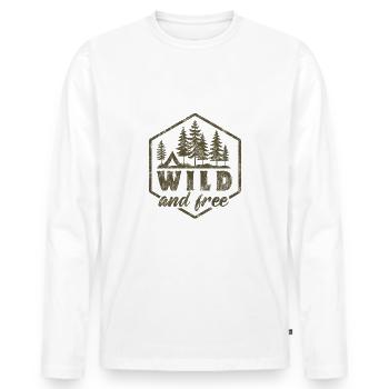 Wild & Free - Zelt - Camping - Spruch - Männer Premium Bio Langarmshirt - Weiß - Vorne - Nico (187cm)