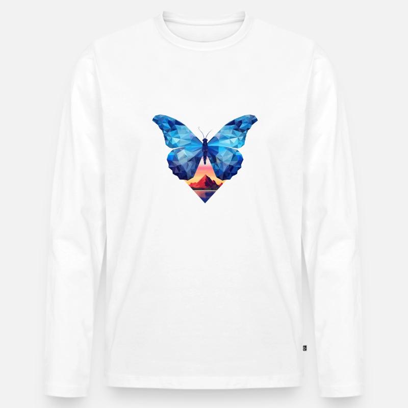 Blauer Morpho-Schmetterling - Männer Premium Bio Langarmshirt - Weiß