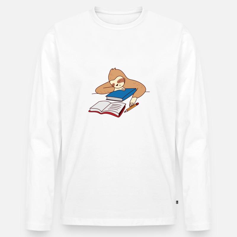 Faultier Studieren Einschlafen Ironisch Student - Männer Premium Bio Langarmshirt - Weiß