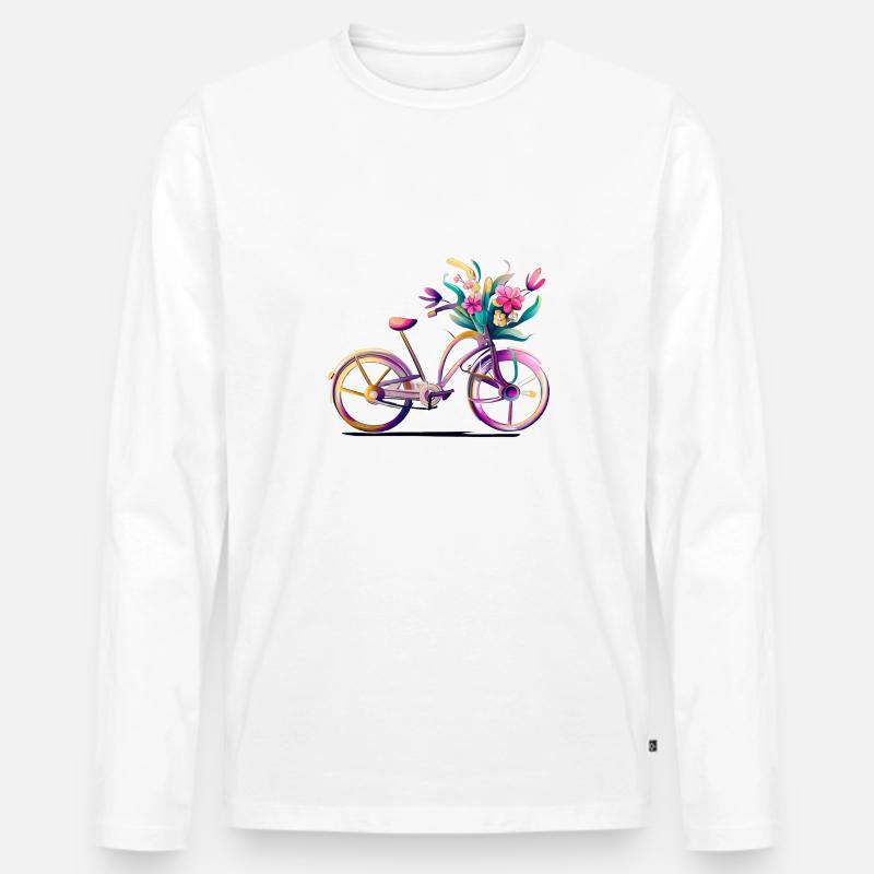 Fahrrad mit Blumen - Männer Premium Bio Langarmshirt - Weiß