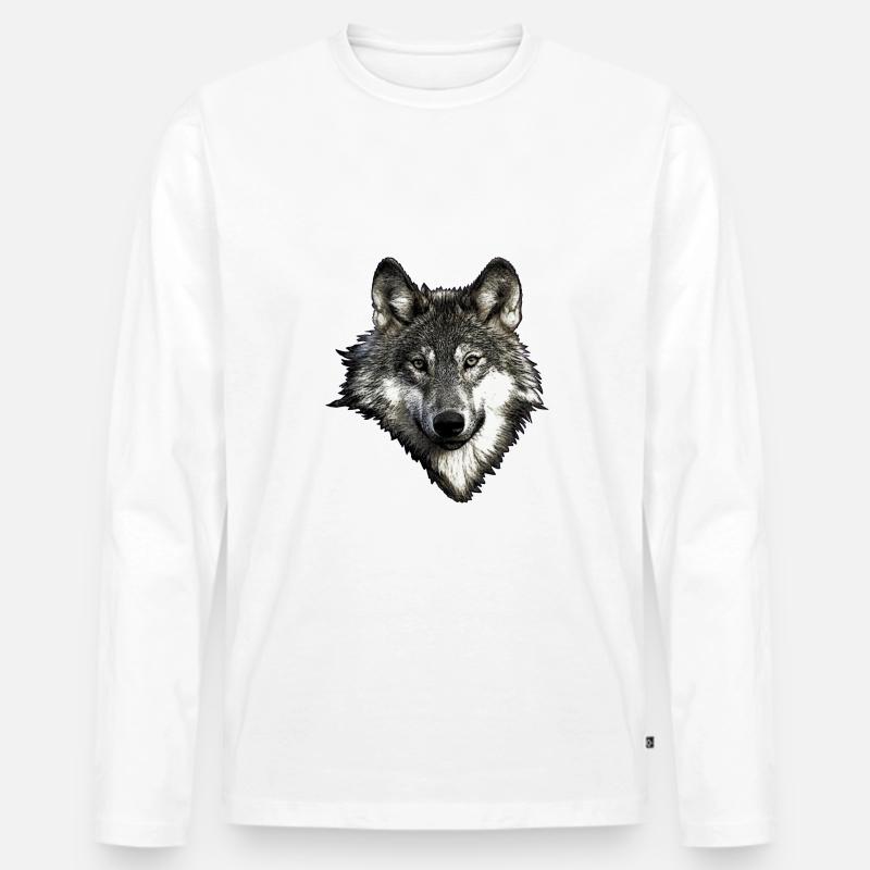 Wolfsgesicht - Männer Premium Bio Langarmshirt - Weiß