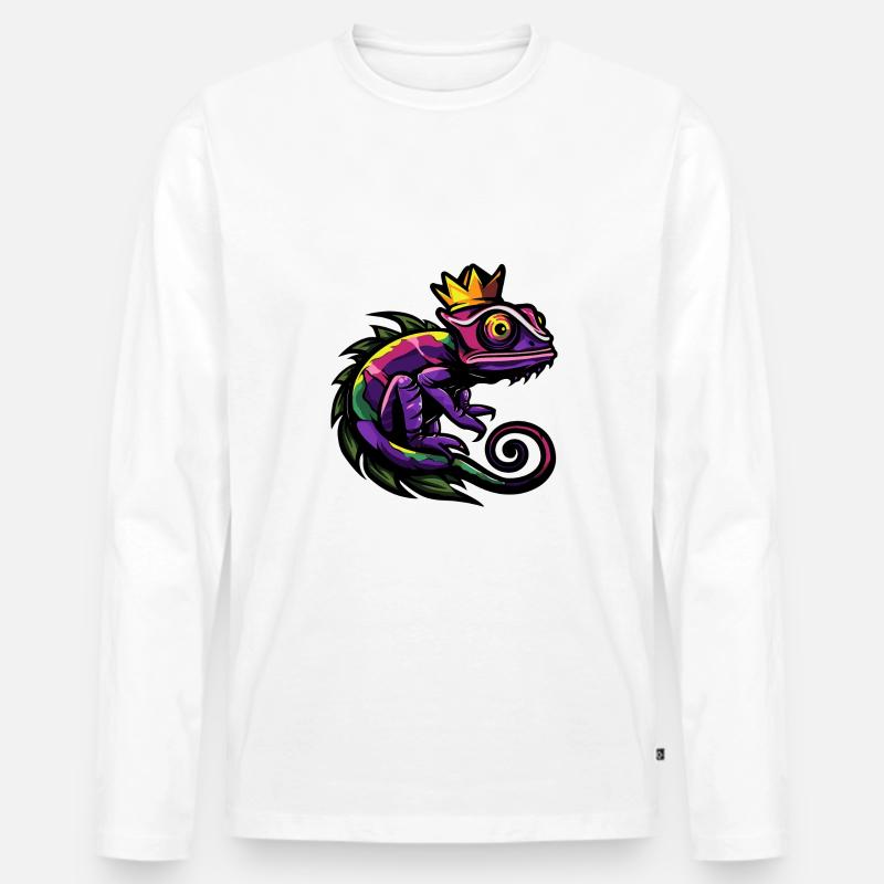 Chameleon Comic Krone - Männer Premium Bio Langarmshirt - Weiß