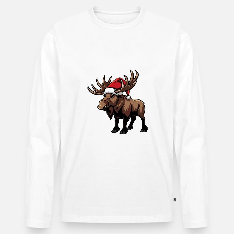 Elch Weihnachten - Männer Premium Bio Langarmshirt - Weiß