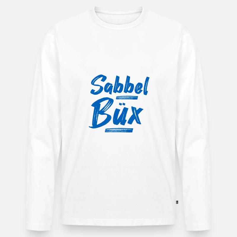 Sabbelbüx Plattdeutsch blau - Männer Premium Bio Langarmshirt - Weiß