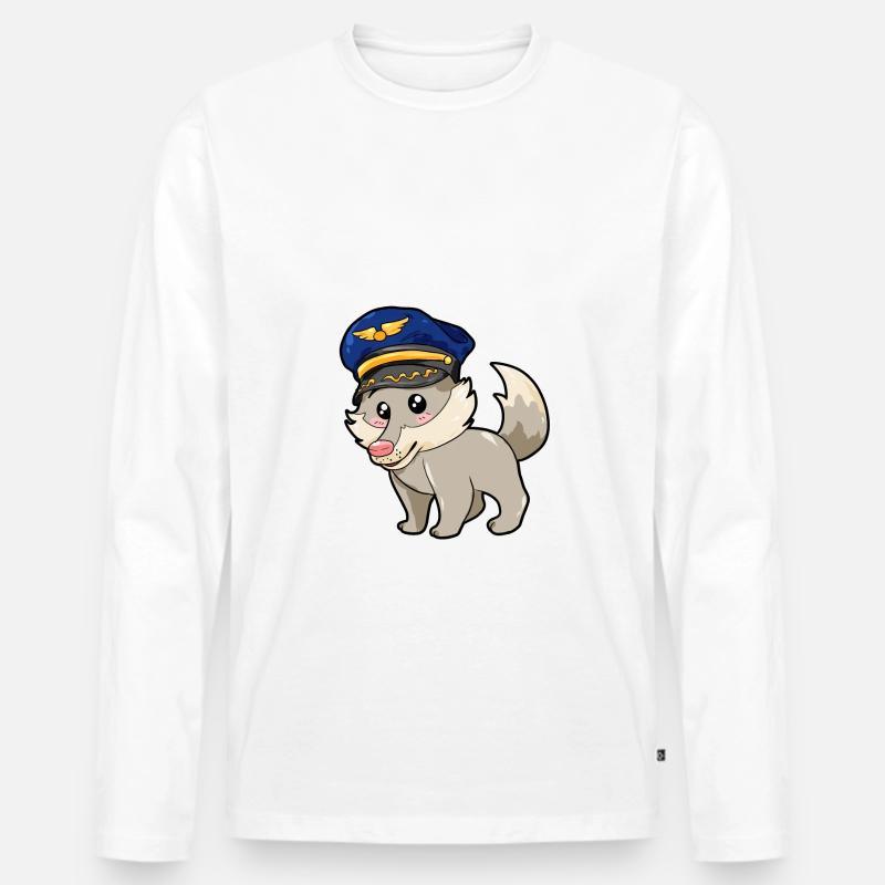 Pilot Wolf - Männer Premium Bio Langarmshirt - Weiß