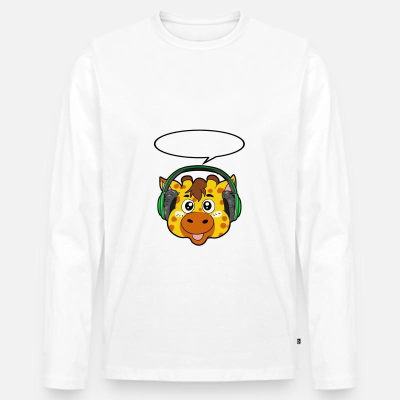 Giraffe mit Kopfhörer - Männer Premium Bio Langarmshirt - Weiß