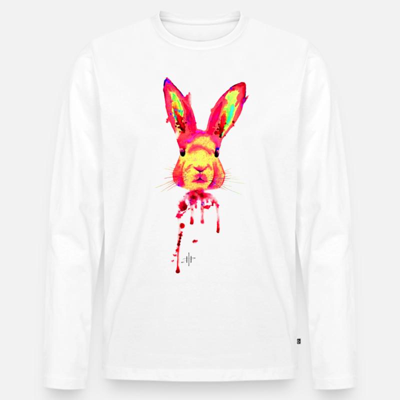 Hase Neon Pink - Männer Premium Bio Langarmshirt - Weiß