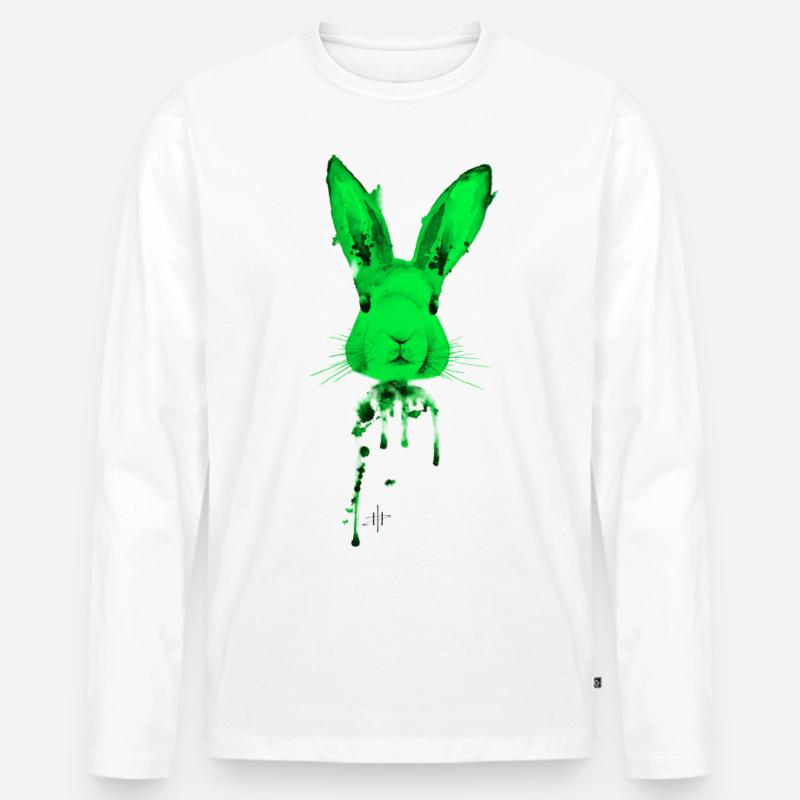 Hase Grün - Männer Premium Bio Langarmshirt - Weiß