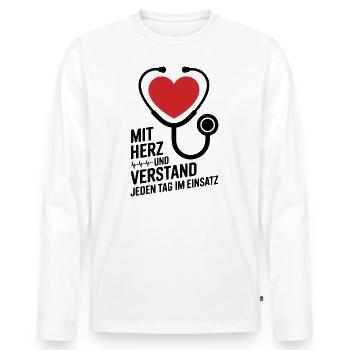 Mit Herz und Verstand Jeden Tag im Einsatz Herz - Männer Premium Bio Langarmshirt - Weiß - Vorne - Nico (187cm)