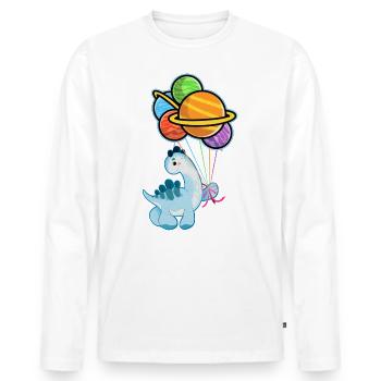 Cute little dinosaur dinosaur, planet - Men's Premium Organic Long Sleeve Shirt - white - Front - Nico (187cm)
