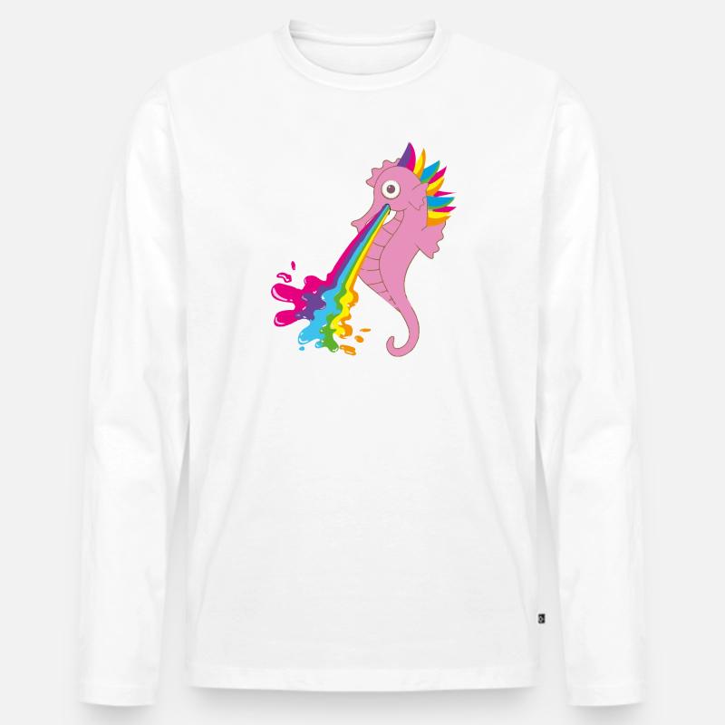 seepferdchen,bunt,regenbogen,rosa - Männer Premium Bio Langarmshirt - Weiß