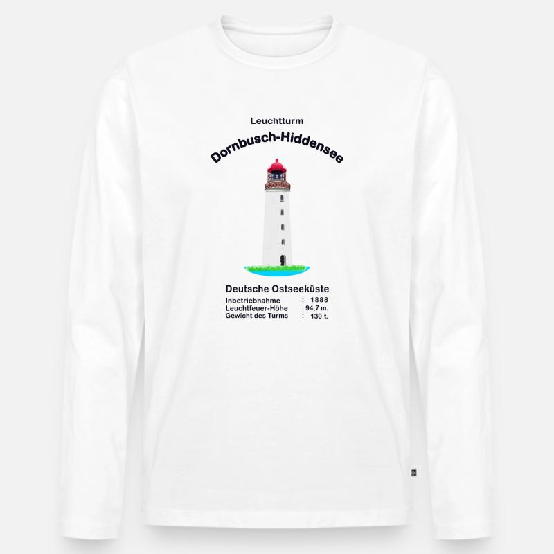 Leuchtturm Dornbusch- Hiddensee, Zeichnung - Männer Premium Bio Langarmshirt - Weiß