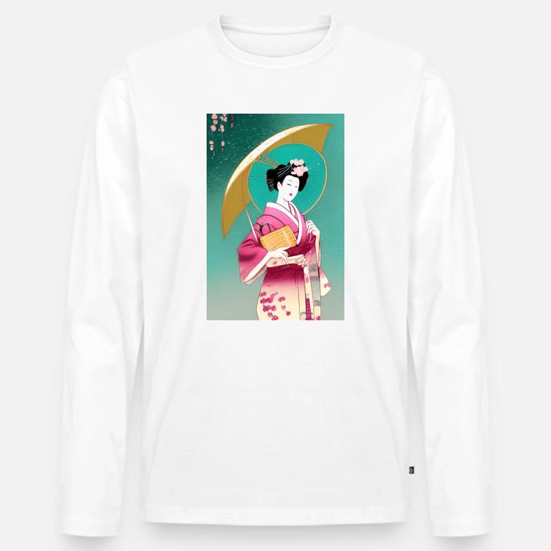 Geisha 2 - Männer Premium Bio Langarmshirt - Weiß