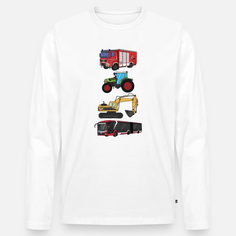 Feuerwehr, Bus, Traktor, Bagger - Männer Premium Bio Langarmshirt - Weiß