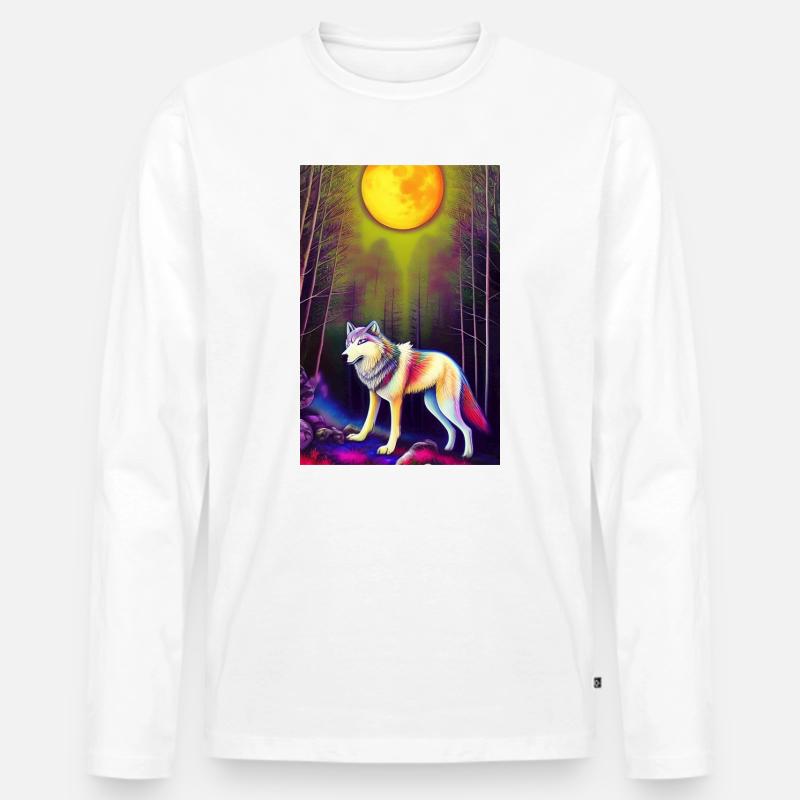 Wolf und Mond - Männer Premium Bio Langarmshirt - Weiß