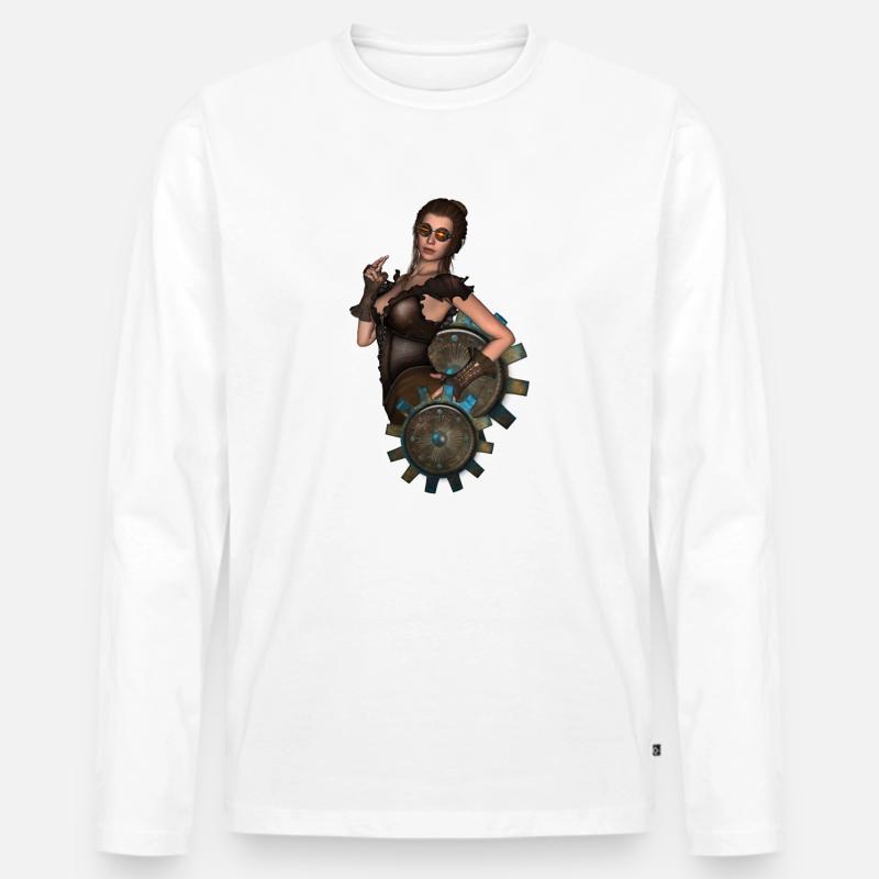 Die Dame des Steampunk - Männer Premium Bio Langarmshirt - Weiß