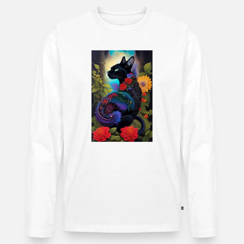 Blumenkatze - Männer Premium Bio Langarmshirt - Weiß