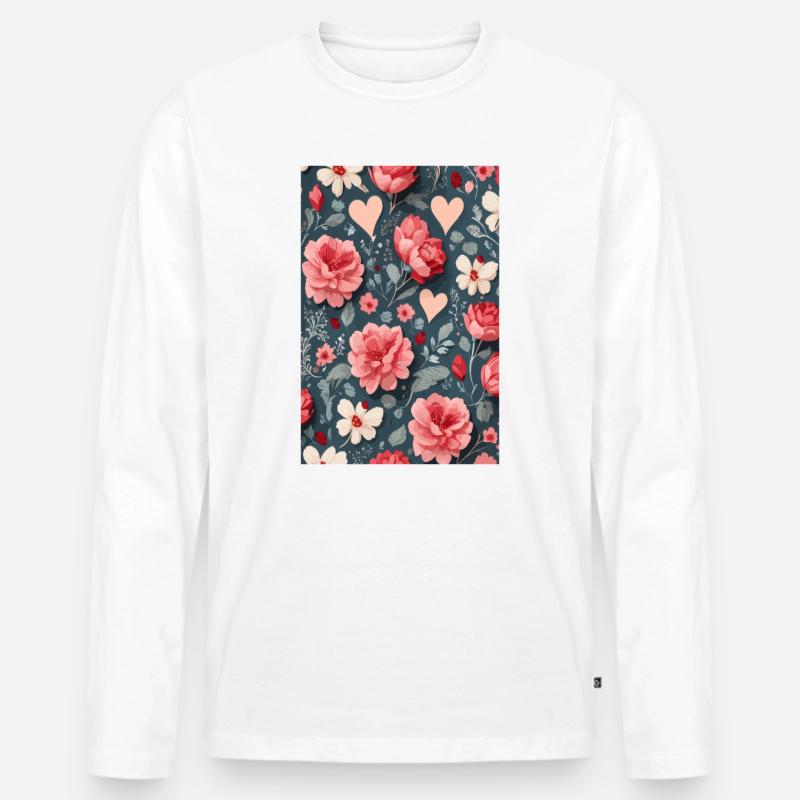 Rosen mit Herzen - Männer Premium Bio Langarmshirt - Weiß