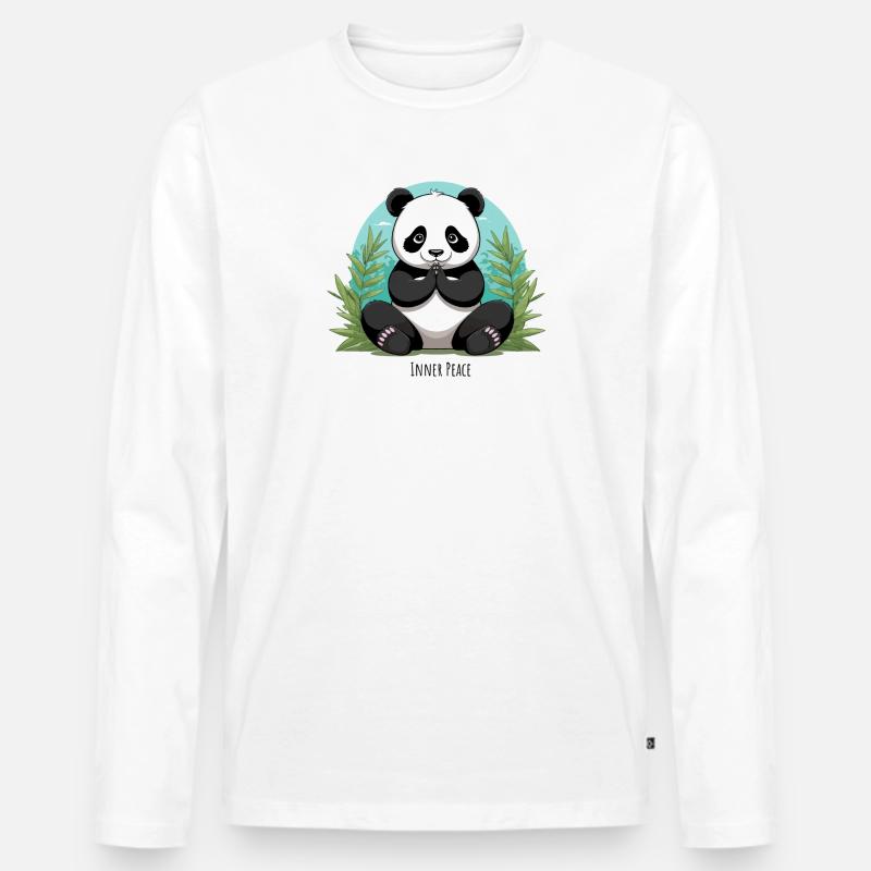 Inner Peace – Meditierender Panda - Männer Premium Bio Langarmshirt - Weiß