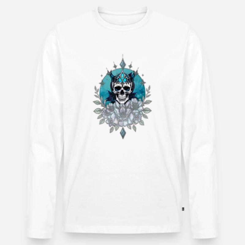 Atemberaubender Schädel mit majestätischer Krone - Männer Premium Bio Langarmshirt - Weiß