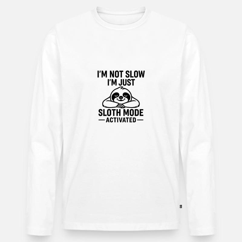 Sloth Mode Activated TShirt - Männer Premium Bio Langarmshirt - Weiß