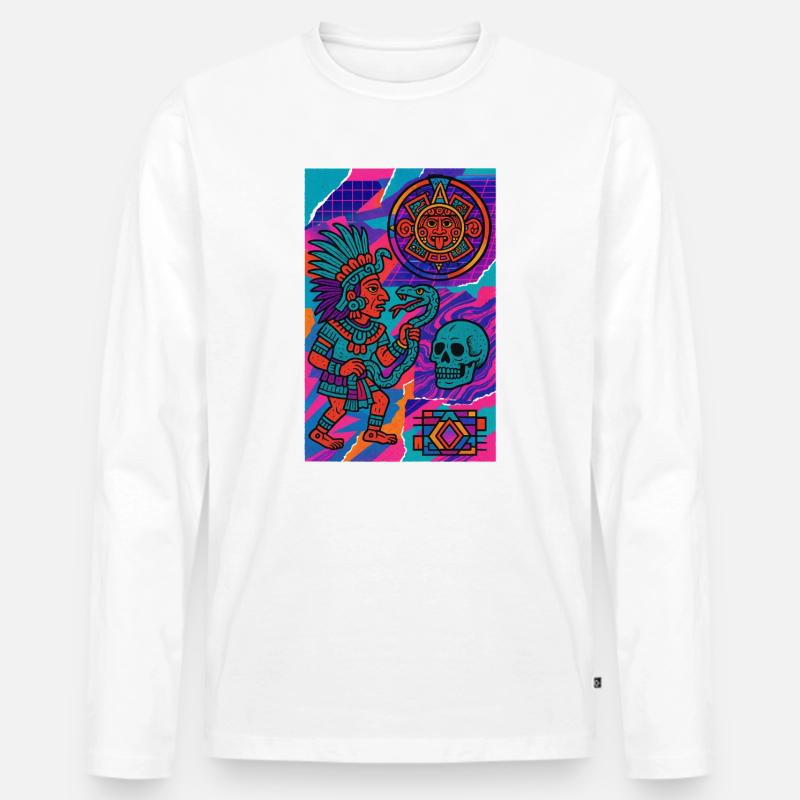Aztekischer Krieger und Symbole - Männer Premium Bio Langarmshirt - Weiß