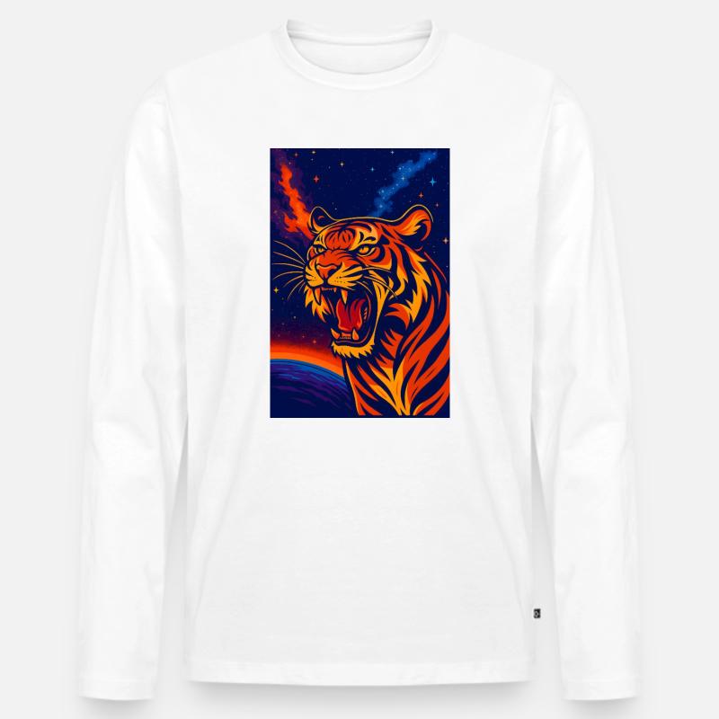 Himmlisches Tigernebel-Design, Liebestiger - Männer Premium Bio Langarmshirt - Weiß