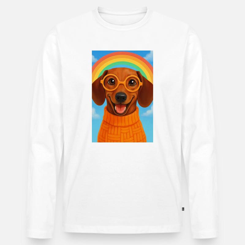 Glücklicher Hund mit Brille und Regenbogen - Männer Premium Bio Langarmshirt - Weiß