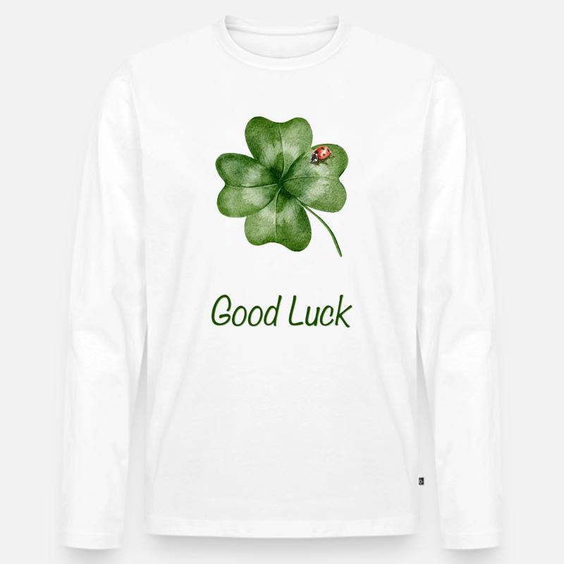 Good Luck – Kleeblatt mit Marienkäfer - Männer Premium Bio Langarmshirt - Weiß
