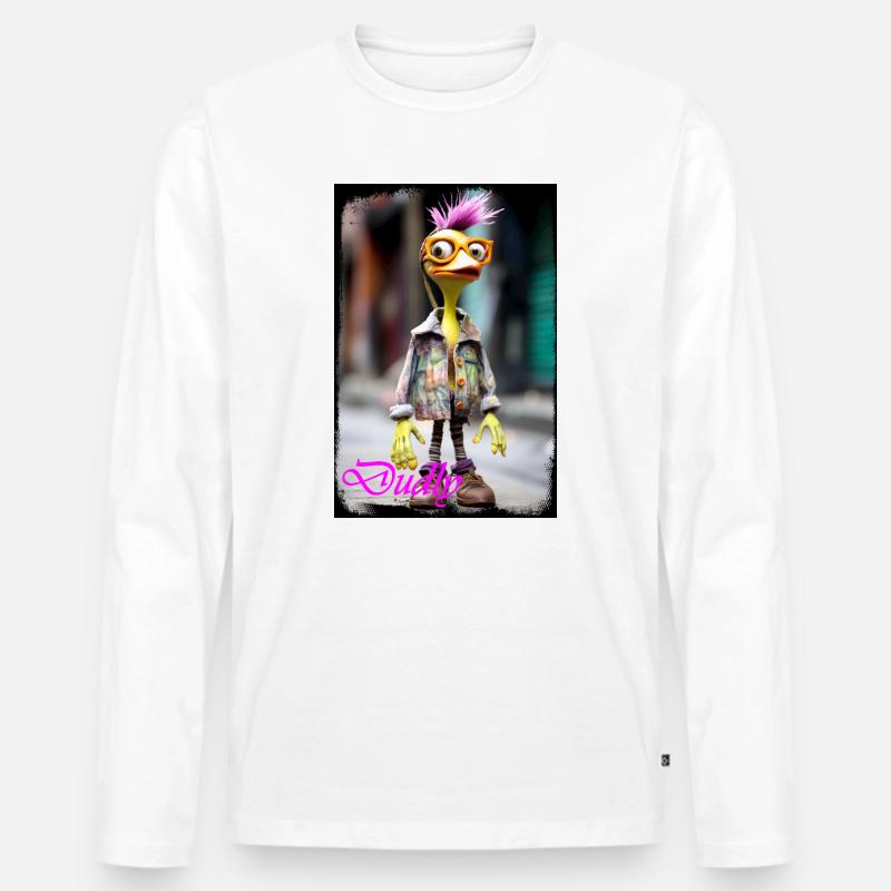 Ausgefallene Duckly-Figur mit Punk-Stil - Männer Premium Bio Langarmshirt - Weiß