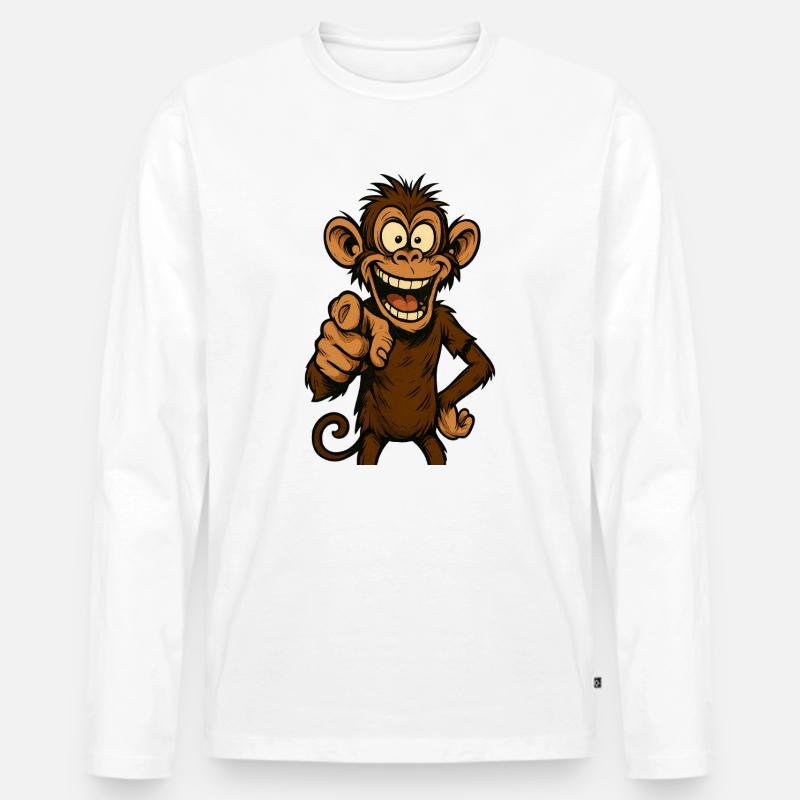 Verspielter Affe mit Lächeln - Männer Premium Bio Langarmshirt - Weiß