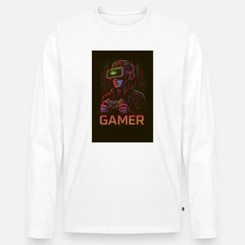 Neon Gamer Virtual Reality Bild - Männer Premium Bio Langarmshirt - Weiß