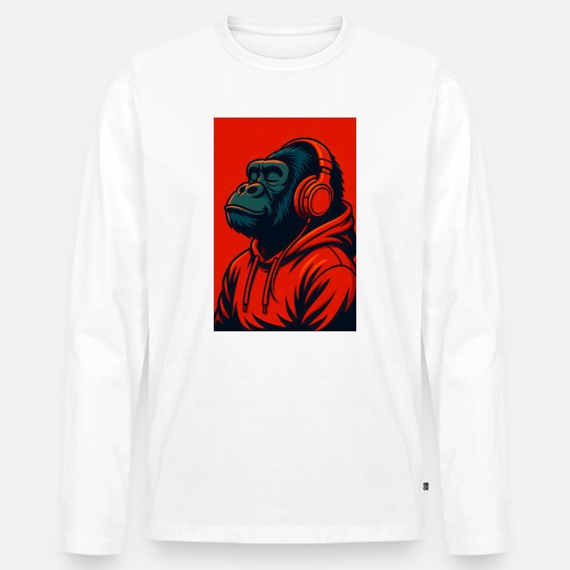 Gorilla im Kapuzenpullover mit Kopfhörern - Männer Premium Bio Langarmshirt - Weiß