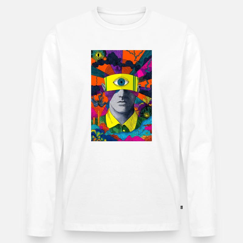 Visionäres Gesicht mit hypnotischem Blick - Männer Premium Bio Langarmshirt - Weiß